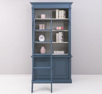 Casa Padrino Landhaus Stil Bücherschrank mit Leiter Stahlblau / Grau