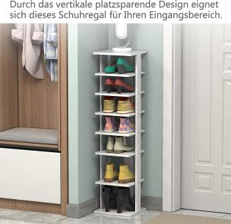 COSTWAY Schuhregal aus Holz, Schuhstaender 8-stoeckig, Schuh-Organizer vertikal, Lagerregal weiss