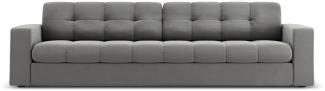 Micadoni 4-Sitzer Samtstoff Sofa Justin | Bezug Light Grey | Beinfarbe Black Plastic