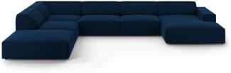 Micadoni 7-Sitzer Samtstoff Panorama Ecke links Sofa Jodie | Bezug Royal Blue | Beinfarbe Black Plastic