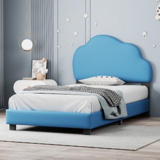 Merax Kinderbett Polsterbett 90*200cm mit mit Lattenrost mit wolkenförmiger Rückenlehne Jungen- und Mädchenbett Blau
