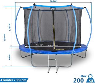 Sena "Dunlop" Gartentrampolin mit Netz Ø 306cm, Kindertrampolin Trampolin groß