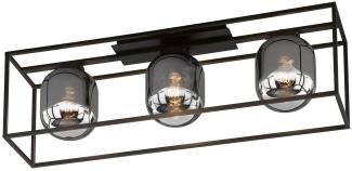 LED Deckenleuchte Industrial 3 flammig mit Rauchglas Glaskugeln - Länge 90cm