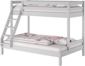 Modernes 3er-Bett 90x200 und 140x200 Erwachsenen-Stockbett Kiefer Massivholz hellgrau V-60. 18G-09-14ohne Zubehör