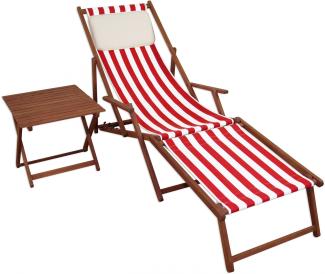 Gartenliege Liegestuhl Fußteil Tisch Kissen Deckchair Holz Sonnenliege rot-weiß 10-314 F T KH