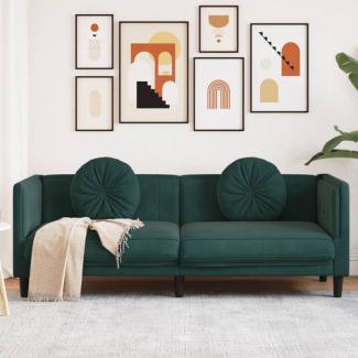 Sofa mit Kissen 3-Sitzer Dunkelgrün Samt (Farbe: Grün)