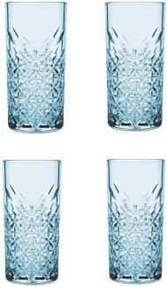 Pasabahce Timeless Trinkgläser Set, Glas blau, Set aus 4 Longdrinkgläsern, für ein 4 Pers. Gedeck, in edler Kristall Optik, geschliffen