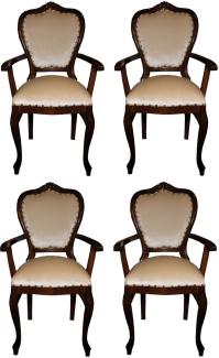 Casa Padrino Luxus Barock Esszimmer Set Creme / Braun 60 x 47 x H. 99 cm - 4 handgefertigte Esszimmerstühle mit Armlehnen - Barock Esszimmermöbel