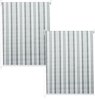 2er-Set Rollo HWC-D52, Fensterrollo Seitenzugrollo Jalousie, 120x230cm Sonnenschutz blickdicht ~ grau/weiß