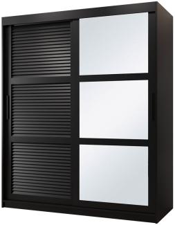 Kleiderschrank Zerimo II 150 cm, Spiegel, Kleiderstangen, Einlegeböden, Schwebetürenschrank (Farbe: Schwarz, mit Schubladen)