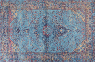 Teppich Baumwolle blau 200 x 300 cm orientalisches Muster Kurzflor KANSU
