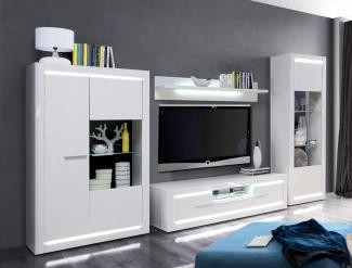 Wohnwand Livorno 20 Hochglanz weiß 4-teilig TV-Wand LED-Beleuchtung mit Glasbodenbeleuchtung