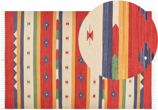 Kelim Teppich Baumwolle mehrfarbig 200 x 300 cm geometrisches Muster Kurzflor ALAPARS