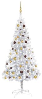 vidaXL Künstlicher Weihnachtsbaum mit LEDs & Kugeln Silbern 210cm PET, Mit Beleuchtung [3077525]