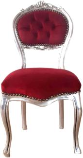 Casa Padrino Barock Damen Stuhl Bordeauxrot / Silber 40 x 44 x H. 83 cm - Handgefertigter Schminktisch Stuhl mit edlem Samtstoff - Möbel im Barockstil