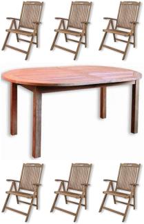 Inko 7-teilige Teakholz-Sitzgruppe Timor & Bangkok oval 200/260x110x75 cm Tisch ausziehbar Holztisch