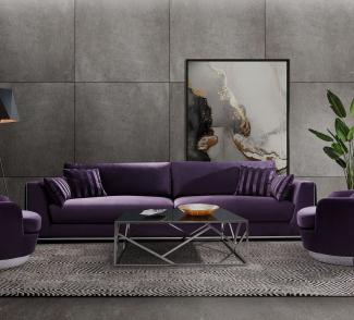 Casa Padrino Luxus Sofa Lila / Silber 300 x 102 x H. 61 cm - Wohnzimmer Sofa mit dekorativen Kissen - Luxus Wohnzimmer Möbel