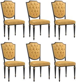 Casa Padrino Luxus Barock Esszimmer Stuhl Set Gold / Schwarz / Antik Gold 50 x 50 x H. 105 cm - Edle Küchen Stühle mit hochwertigem Leder - Barock Stühle 6er Set - Esszimmer Möbel
