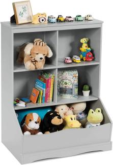 COSTWAY 3-etagiger Spielzeugschrank, Aufbewahrungsschrank mit offenen Fächern&Kasten, BücherregalAufbewahrungsbox Standregal für Spielzeugaufbewahrung Kinderzimmer (Grau)