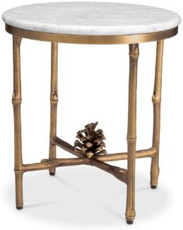 Casa Padrino Luxus Beistelltisch Vintage Messing / Weiß Ø 43 x H. 45,5 cm - Runder Messing Tisch mit Marmorplatte - Wohnzimmer Möbel - Luxus Möbel - Wohnzimmer Einrichtung - Luxus Qualität