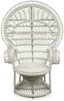 Casa Padrino Luxus Rattan Sessel Weiß 114 x 80 x H. 150 cm - Vintage Möbel