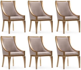 Casa Padrino Luxus Barock Esszimmer Stuhl 6er Set Grau / Gold - Barockstil Küchen Stühle - Prunkvolle Luxus Esszimmer Möbel im Barockstil - Barock Esszimmer Möbel - Edel & Prunkvoll