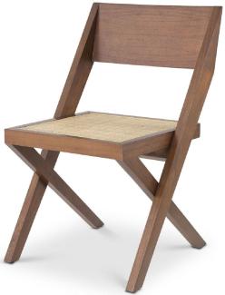 Casa Padrino Luxus Esszimmerstuhl Braun / Naturfarben 53 x 56 x H. 85 cm - Massivholz Stuhl mit Rattangeflecht - Luxus Esszimmer Möbel
