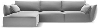 Micadoni 4-Sitzer Samtstoff Ecke links Sofa Kaelle | Bezug Grey | Beinfarbe Black Plastic