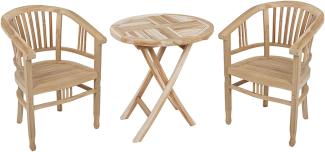 3-teilige Holz Tischgruppe Sitzgruppe Garten Klapptisch Stuhl Teak
