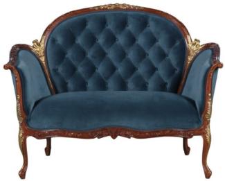 Casa Padrino Barock Samt Sofa Blau / Braun / Messingfarben 125 x 73,5 x H. 92,5 cm - Möbel im Barockstil