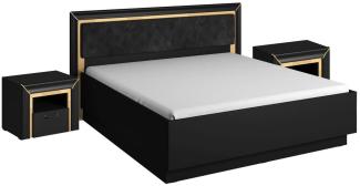 Doppelbett Bett Ahlen schwarz Gold Spiegelfolie Ausführung wählbar mit Nachtkonsolen