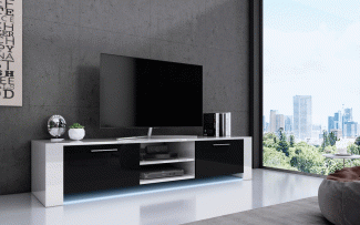 TV Lowboard Shine mit LED Weiß/Schwarz