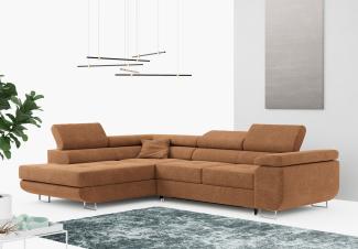 Ecksofa L-Form Couch mit Schlaffunktion und Verstellbare Kopfstützen - GUSTAW - Orange Stoff - Links