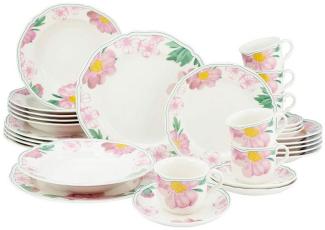 CreaTable 22756 Kombiservice Alba Rose für 6 Personen, Porzellan, mehrfarbig (1 Set, 30-teilig)