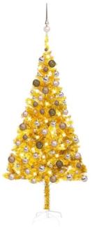 vidaXL Künstlicher Weihnachtsbaum mit LEDs & Kugeln Golden 180cm PET, Mit Beleuchtung [3077605]