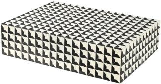Casa Padrino Designer Schmuckkasten mit Deckel Schwarz / Weiß 40 x 30 x H. 10 cm - Schmuckschatulle - Aufbewahrungsbox - Luxus Qualität