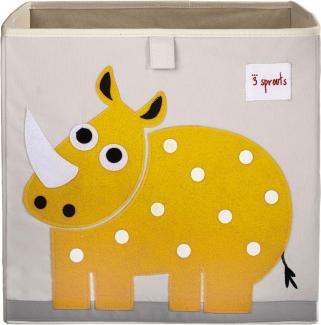 Aufbewahrung im Kinderzimmer | Spielzeugbox mit gelbem Nashorn, 33 x 33x 33 cm, von 3 sprouts