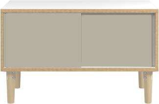 Poise Sideboard, Plywood, Schiebetüren in lichtgrau, 4 Füße aus Eiche, H 621 x B 1000 x 450 mm