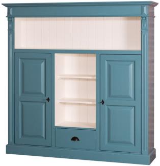 Casa Padrino Landhausstil Bücherschrank Blaugrün / Weiß 60 x 36 x H. 100 cm - Massivholz Schrank mit 2 Türen und Schublade - Wohnzimmerschrank - Landhausstil Möbel