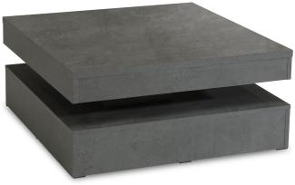Möbel-Eins PARLA Couchtisch quadratisch mit Drehmechanismus, Material Dekorspanplatte betonfarbig dunkel