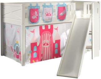 SCOTT Spielbett, LF 90 x 200 cm, mit Rolllattenrost, Rutsche, Leiter und Textilset Vorhang und 3 Taschen "Princess"