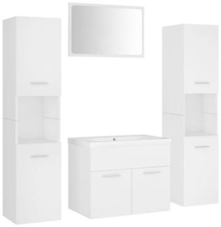 vidaXL 5-tlg. Badmöbel-Set mit Waschtisch, Spiegel und 2 Hochschränken, Weiß Spanplatte
