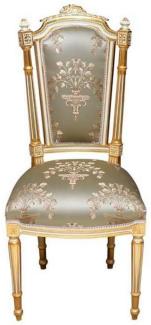 Casa Padrino Barock Esszimmerstuhl Silber / Weiß / Gold - Handgefertigter Antik Stil Stuhl - Esszimmer Möbel im Barockstil