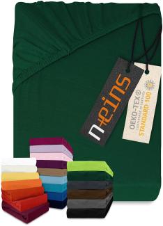 npluseins klassisches Jersey Spannbetttuch - vielen Farben + Größen - 100% Baumwolle 159. 192, 200 x 220 cm, dunkelgrün