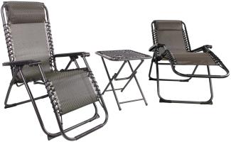 3 tlg. Relax Set Sessel m. Kopfkissen Tisch Gartenstuhl Gartenmöbel Liegesessel schwarz/taupe