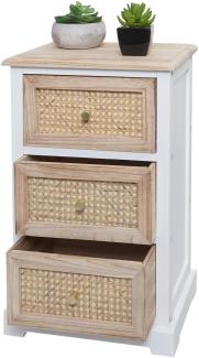 Kommode HWC-K87, Schubladenschrank Schrank, Holz Rattan 63x40x28cm ~ weiß, naturfarben