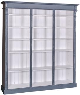 Casa Padrino Landhausstil Bücherschrank Antik Blau / Weiß 180 x 39 x H. 197 cm - Massivholz Schrank - Regalschrank - Wohnzimmerschrank - Landhausstil Möbel
