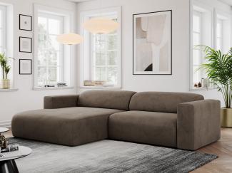 Ecksofa PASADENA, freistehendes Ecksofa, breite Armlehnen, Federsitz - rechts - Braun Velours