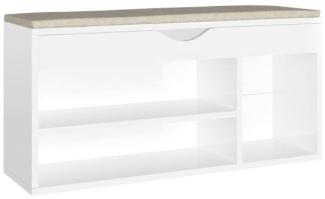 Schuhbank mit Kissen Hochglanz-Weiß 104x30x49 cm Holzwerkstoff