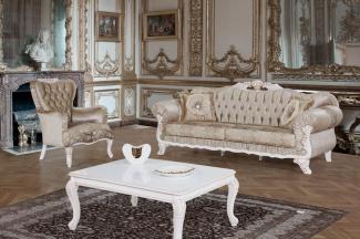 Casa Padrino Barock Wohnzimmer Set Braun / Weiß / Beige - 2 Sofas & 2 Sessel & 1 Couchtisch - Wohnzimmer Möbel im Barockstil